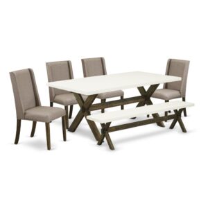 EAST WEST FURNITURE 6-PIECE RECTANGULAR DINING ROOM TABLE SET WITH 4 KITCHEN PARSON CHAIRS - KITCHEN BENCH AND KITCHEN RECTANGULAR TABLE