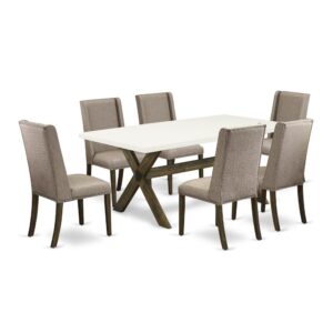 EaST WEST FURNITURE 7-PC RECTaNGULaR DINING TaBLE SET 6 LOVELY PaRSONS CHaIRS and RECTaNGULaR DINETTE TaBLE