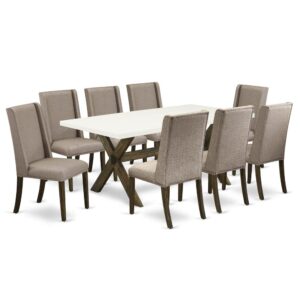 EaST WEST FURNITURE 9-PIECE KITCHEN TaBLE set 8 STUNNING DINING ROOM CHaIRS and RECTaNGULaR DINING ROOM TaBLE