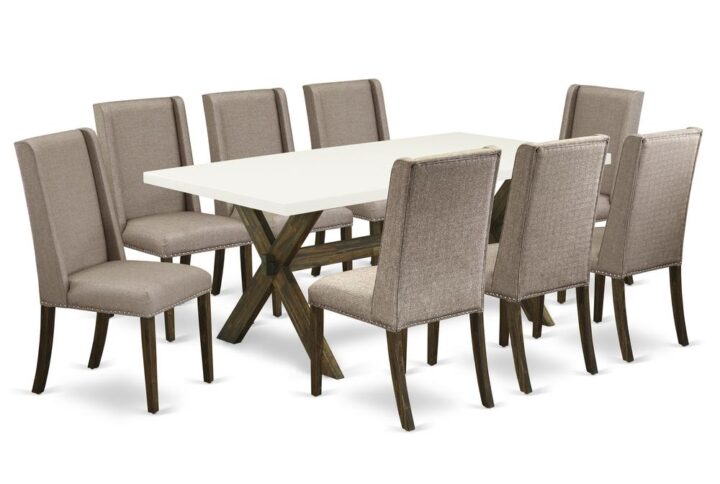 EaST WEST FURNITURE 9-PIECE KITCHEN TaBLE set 8 STUNNING DINING ROOM CHaIRS and RECTaNGULaR DINING ROOM TaBLE