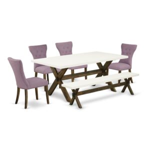 EAST WEST FURNITURE 6-PC DINING ROOM TABLE SET- 4 STUNNING UPHOLSTERED DINING CHAIRS
