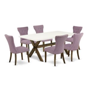 EAST WEST FURNITURE 7-PC DINETTE ROOM SET- 6 STUNNING PARSON DINING CHAIRS AND 1 DINING TABLE