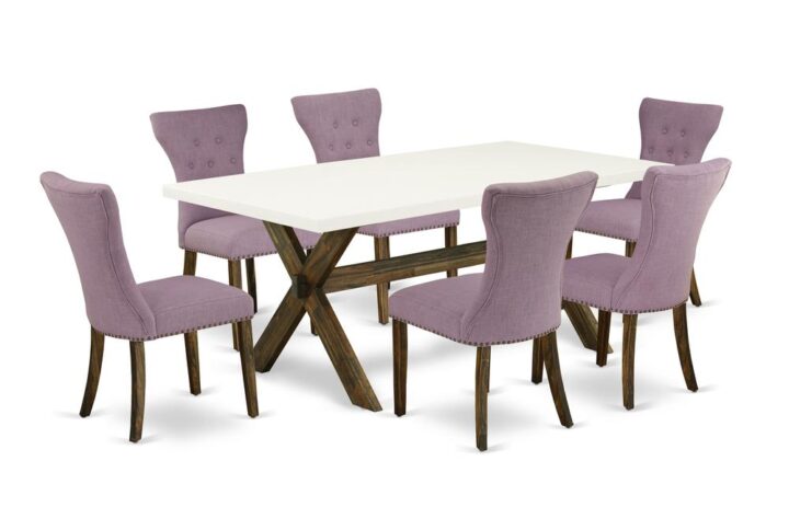 EAST WEST FURNITURE 7-PC DINETTE ROOM SET- 6 STUNNING PARSON DINING CHAIRS AND 1 DINING TABLE