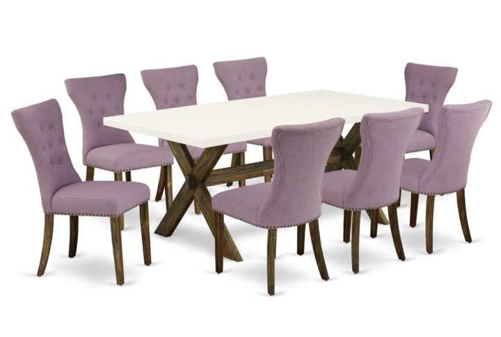 EAST WEST FURNITURE 9-PC MODERN DINING TABLE SET- 8 EXCELLENT UPHOLSTERED DINING CHAIRS AND 1 BREAKFAST TABLE