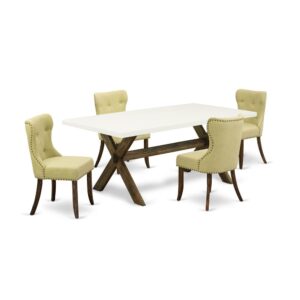 EAST WEST FURNITURE 5-PIECE DINING ROOM TABLE SET- 4 WONDERFUL PADDED PARSON CHAIR AND 1 RECTANGULAR DINING TABLE