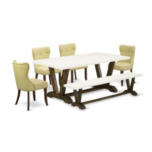 EAST WEST FURNITURE 6-PIECE KITCHEN ROOM TABLE SET- 4 FABULOUS MID CENTURY DINING CHAIRS