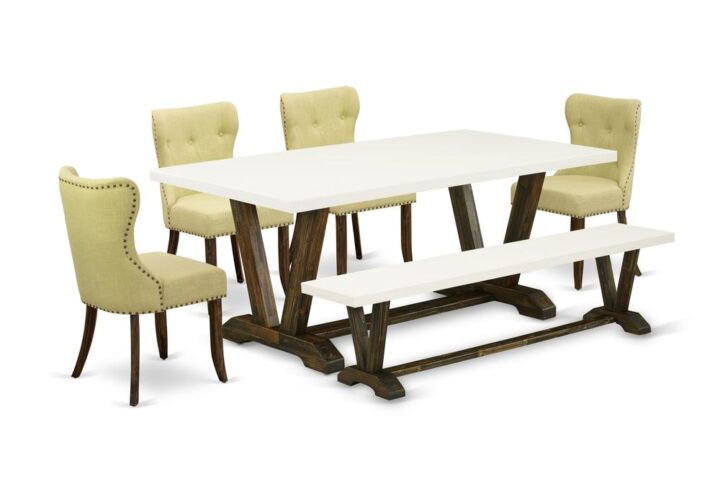 EAST WEST FURNITURE 6-PIECE KITCHEN ROOM TABLE SET- 4 FABULOUS MID CENTURY DINING CHAIRS