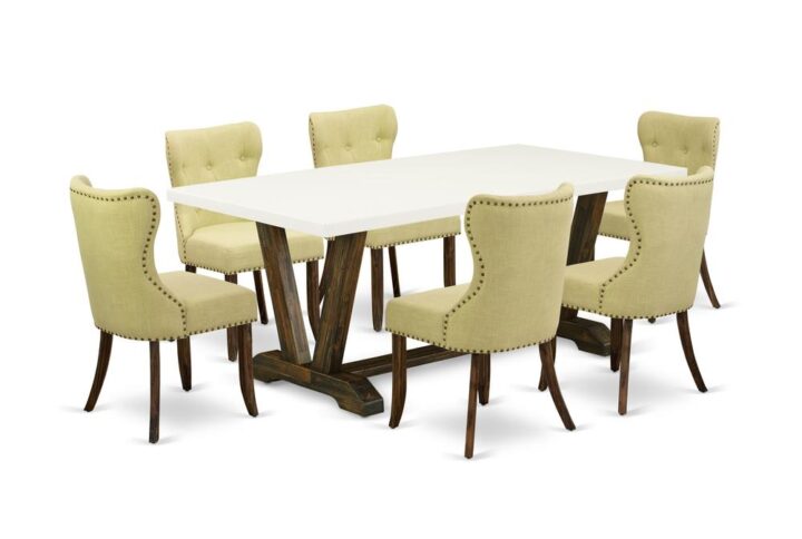 EAST WEST FURNITURE 7-PC MODERN DINING SET- 6 WONDERFUL PADDED PARSON CHAIR AND 1 MODERN KITCHEN TABLE