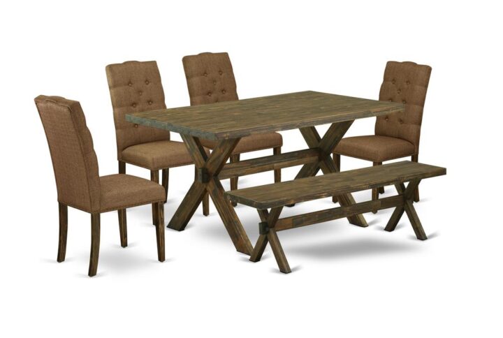 EAST WEST FURNITURE 6-PC MODERN DINING TABLE SET WITH 4 PADDED PARSON CHAIRS - DINING BENCH AND RECTANGULAR MODERN DINING TABLE