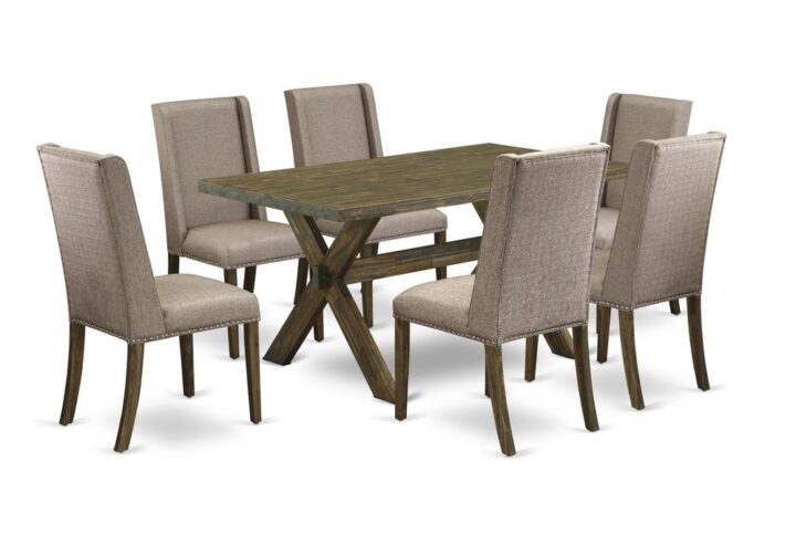 EaST WEST FURNITURE 7-PIECE DINING SET 6 BEaUTIFUL PaRSON CHaIRS andrectangularDINING TaBLE