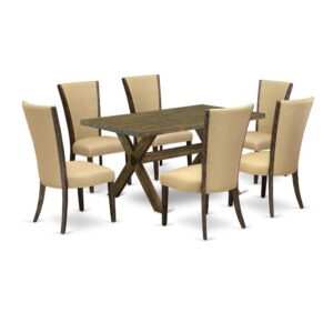 Introducing East West furniture's latest home furniture set that can convert your house into a home. This particular and cutting edge kitchen set contains a dinette table combined with Parson Chairs. Splendid wood texture with Distressed Jacobean color and a cross leg design specifies the strength and longevity of the kitchen table. The optimal dimensions of this dining table set made it quite simple to carry