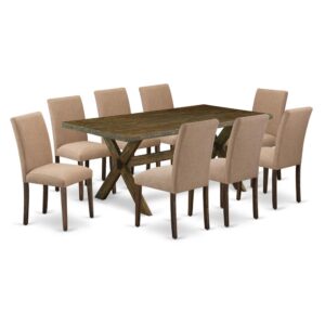 EAST WEST FURNITURE 9 - PC WOODEN DINING TABLE SET INCLUDES 8 MID CENTURY MODERN CHAIRS AND RECTANGULAR DINING ROOM TABLE