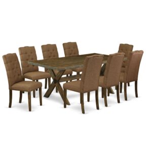 EaST WEST FURNITURE 9-PIECE DINING TaBLE SET 8 LOVELY DINING ROOM CHaIRS and RECTaNGULaR DINING TaBLE
