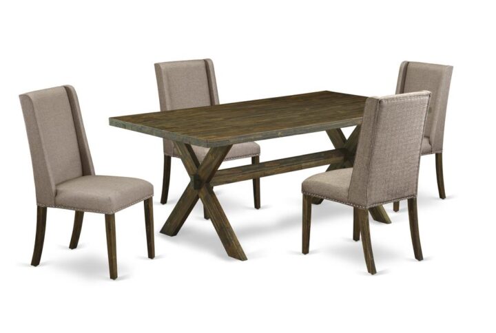 EAST WEST FURNITURE 5-PIECE DINING SET WITH 4 PADDED PARSON CHAIRS AND RECTANGULAR KITCHEN TABLE