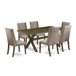EaST WEST FURNITURE 7-PIECE DINING SET 6 BEaUTIFUL PaRSON CHaIRS and BUTTERFLY LEaF RECTaNGULaR DINING TaBLE