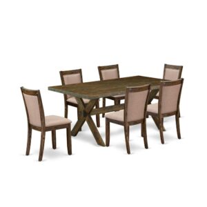 This Kitchen Table Set  Contains 1 Mid Century Dining Table And 6 Matching Wooden Dining Chairs. The Dinner Table Set  Is Constructed Of Fine Rubberwood For Top Quality And Durability. A Rectangular-Shaped Modern Dining Table Is Manufactured In A Sophisticated Style With Distinct Aspects And Linen Fabric Upholstered Dining Chairs Will Attract Everyone Who Comes To The Dining-Room. The Wood Dining Table Has X-Style Legs To Offer Maximum Steadiness In The Dinner. The Innovative And Sophisticated Design Of The Dining Set  Easily Blends In Any Kitchen. The Padded Seat Of The Mid Century Modern Dining Chairs Is Made Of Linen Fabric That Raises The Dinning Table Design. Our Innovative Dinning Room Set  Is Quite Simple To Clean With A Damp Cloth And Always Offers An Elegant Appeal. The Installation Process Of Our Luxurious Dining Set  Is Not Difficult And Easy To Operate. Each Mid Century Dining Set  Comes Conveniently With Easy-To-Follow Guidelines And All Essential Equipment Included. You Just Need To Follow The Procedures In The Guide Book To Accomplish The Installation In A Minimal Time.