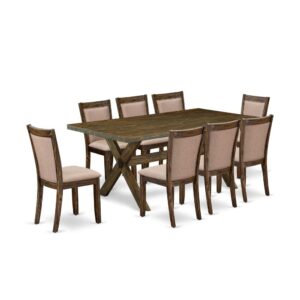 This Mid Century Dining Set  Comes With 1 Wooden Dining Table And 8 Matching Chairs For Dining Room. The Modern Dining Table Set  Is Made Of Fine Rubberwood For Top Quality And Durability. A Rectangular-Shaped Wood Table Is Constructed In An Effective Style With Distinct Aspects And Linen Fabric Padded Wood Dining Chairs Will Inspire Everyone Who Comes To The Dining-Room. The Wood Table Has X-Style Legs To Offer The Best Steadiness During The Dinner. The Innovative And Stylish Design Of The Rustic Dining Table Set  Easily Blends In Any Home. The Padded Seat Of The Upholstered Dining Chairs Is Made Of Linen Fabric That Raises The Mid Century Modern Dining Table Design. Our Modern Dining Table Set  Is Quite Simple To Clean By Using A Damp Cloth And Always Offers An Incredible Appeal. The Installation Process Of Our Luxurious Dining Table Set  Is Not Difficult And Easy To Operate. Each Dining Room Table Set  Comes Conveniently With Easy-To-Follow Instructions And All Necessary Equipment Included. You Simply Need To Follow The Procedures In The Guide Book To Complete The Installation In A Minimal Time.