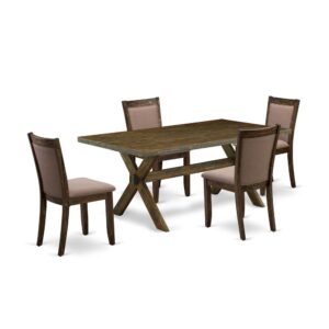 This Modern Dining Table Set  Consists Of 1 Kitchen Table And 4 Matching Kitchen Table Chairs. The Dining Table Set  Is Made Of Fine Rubberwood For High Quality And Durability. A Rectangular-Shaped Wooden Dining Table Is Manufactured In An Innovative Style With Distinct Aspects And Linen Fabric Upholstered Dining Chairs Will Attract Everyone Who Comes To The Dining Area. The Dining Table Contains X-Style Legs To Offer Maximum Stability In The Dinner. The Innovative And Stylish Design Of The Modern Dining Set  Easily Blends In Any Kitchen. The Upholstered Seat Of The Kitchen Chairs Is Made Of Linen Fabric That Enhances The Wood Dining Table Design. Our Fashionable Modern Dining Set  Is Very Simple To Clean With A Damp Towel And Always Offers An Elegant Appeal. The Installation Process Of Our Lavish Kitchen Table Set  Is Not Difficult And Simple To Use. Each Dinette Set  Comes Conveniently With Easy-To-Follow Guidelines And All Necessary Equipment Included. You Simply Need To Follow The Steps In The Handbook To Complete The Assembly In A Minimal Time.