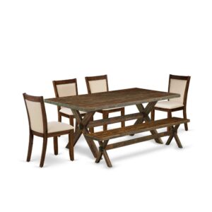 This Dinner Table Set  Is Built To Give Elegance Of Charm To Any Dining Room. This Dining Table Set  Consists Of A Wood Table And A Small Bench With 4 Matching Padded Chairs. Our Kitchen Table Set  Adds Some Simple And Modern Beauty To Your Home. Suitable For Dinette