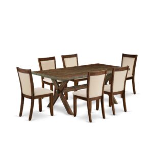 This Table Set  Is Built To Give Elegance Of Charm To Any Dining Room. This Dining Table Set  Consists Of A Mid Century Dining Table And 6 Matching Upholstered Dining Chairs. Our Dinette Set  Adds Some Simple And Modern Elegance To Your Home. Suitable For Dinette