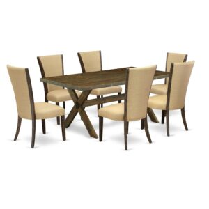 Introducing East West furniture's brand new home furniture set that can turn your house into a home. This particular and stylish kitchen set includes a dining table combined with Parson Chairs. Impressive wood texture with Distressed Jacobean color and a cross leg design describes the stability and longevity of the kitchen table. The optimal dimensions of this kitchen table set made it quite simple to carry