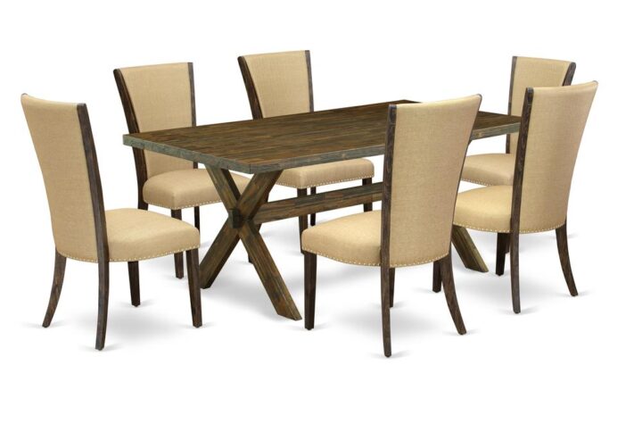 Introducing East West furniture's brand new home furniture set that can turn your house into a home. This particular and stylish kitchen set includes a dining table combined with Parson Chairs. Impressive wood texture with Distressed Jacobean color and a cross leg design describes the stability and longevity of the kitchen table. The optimal dimensions of this kitchen table set made it quite simple to carry