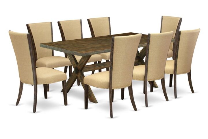 Introducing East West furniture's latest furniture set which can convert your house into a home. This particular and elegant kitchen set includes a dinette table combined with Parsons Dining Chairs. Impressive wood texture with Distressed Jacobean color and a cross leg design defines the stability and longevity of the kitchen table. The perfect dimensions of this dining table set made it quite simple to carry