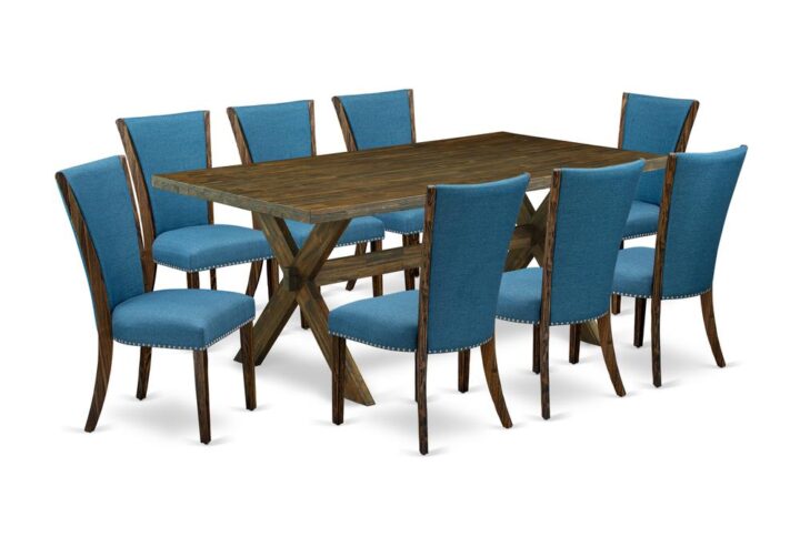 Introducing East West furniture's new furniture set which can turn your house into a home. This special and sophisticated dining set contains a kitchen table combined with Parsons Dining Chairs. Splendid wood texture with Distressed Jacobean color and a cross leg design describes the sturdiness and durability of the dining table. The optimal dimensions of this kitchen table set made it quite simple to carry