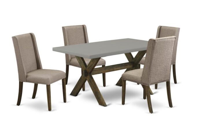 EAST WEST FURNITURE 5-PIECE DINING ROOM TABLE SET WITH 4 KITCHEN CHAIRS AND RECTANGULAR MODERN DINING TABLE