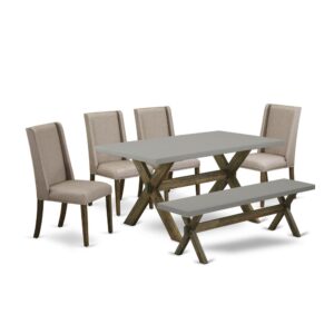 EAST WEST FURNITURE 6-PIECE RECTANGULAR TABLE SET WITH 4 DINING ROOM CHAIRS - WOOD BENCH AND RECTANGULAR DINING ROOM TABLE