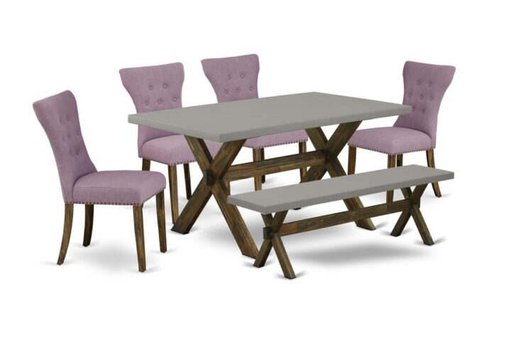 EAST WEST FURNITURE 6-PIECE DINING TABLE SET WITH 4 UPHOLSTERED DINING CHAIRS - WOOD BENCH AND RECTANGULAR KITCHEN TABLE