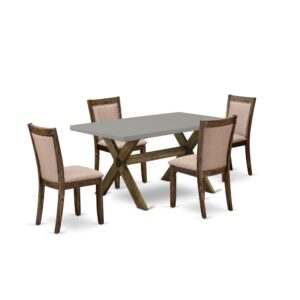 This Dining Room Table Set  Comes With 1 Wood Dining Table And 4 Matching Modern Chairs. The Modern Dining Set  Is Constructed Of Fine Rubberwood For Good Quality And Endurance. A Rectangular-Shaped Rustic Kitchen Table Is Manufactured In A Unique Style With Distinct Features And Linen Fabric Padded Parsons Chairs Will Inspire Everyone Who Comes To The Dining-Room. The Dining Table Has X-Style Legs To Offer The Best Stability During The Dinner. The Innovative And Sophisticated Design Of The Kitchen Dining Table Set  Easily Blends In Any Kitchen. The Padded Seat Of The Kitchen Table Chairs Is Made Of Linen Fabric That Enhances The Dining Table Design. Our Innovative Dinning Room Set  Is Very Simple To Clean With A Damp Fabric And Always Offers An Incredible Appeal. The Installation Process Of Our Lavish Dinning Table Set  Is Not Difficult And Easy To Use. Each Kitchen Table Set  Comes Conveniently With Easy-To-Follow Instructions And All Necessary Equipment Included. You Just Need To Follow The Procedures In The Handbook To Complete The Installation In A Short Time.
