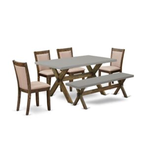 This Dining Room Set  Consists Of 1 Modern Kitchen Table And Mid Century Modern Bench With 4 Matching Dining Room Chairs. The Kitchen Table Set  Is Made Of Fine Rubberwood For Top Quality And Endurance. A Rectangular-Shaped Dining Table And Modern Bench Is Built In A Unique Style With Distinct Aspects And Linen Fabric Upholstered Dining Chairs Will Attract Everyone Who Comes To The Dining Area. The Wooden Dining Table And Small Wood Bench Contain X-Style Legs To Offer Maximum Stability During The Dinner. The Modern And Stylish Design Of The Kitchen Dining Table Set  Easily Blends In Any Kitchen. The Upholstered Seat Of The Wood Dining Chairs Is Made Of Linen Fabric That Improves The Dining Table Design. Our Dining Table Set  Is Quite Simple To Clean With A Damp Cloth And Always Offers An Elegant Appeal. The Installation Process Of Our Lavish Rustic Dining Table Set  Is Not Difficult And Easy To Operate. Each Dining Room Table Set  Comes Conveniently With Easy-To-Follow Instructions And All Important Equipment Included. You Simply Need To Follow The Steps In The Guide To Accomplish The Assembly In A Short Time.