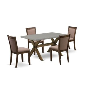 This Kitchen Dining Set  Includes 4 Mid Century Dining Chairs And 1 Rectangular Dining Table. This Wood Dining Table Has A Rectangular Table Top And Gorgeous Wooden Legs. The Hardwood Body And Soft Padded Back Ensure That These Padded Parson Chairs Sturdiness And Offers Decent Support To Your Back