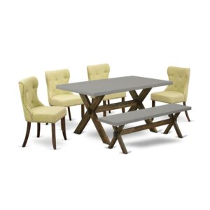 EAST WEST FURNITURE 6-PC DINETTE SET- 4 WONDERFUL UPHOLSTERED DINING CHAIRS AND ONE KITCHEN DINING TABLE WITH KITCHEN BENCH