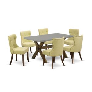 EAST WEST FURNITURE 7-PC MODERN DINING TABLE SET- 6 REMARKABLE DINING PADDED CHAIRS AND ONE RECTANGULAR TABLE