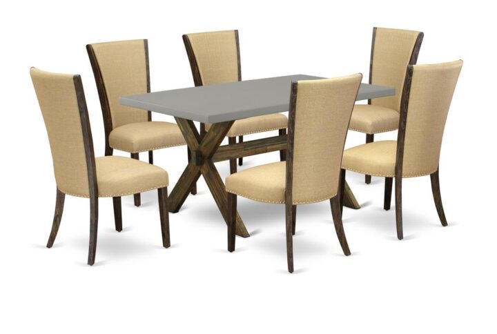 Introducing East West furniture's new home furniture set that can convert your house into a home. This exclusive and stylish dining set comes with a dining table combined with Parson Chairs. Impressive wood texture with Distressed Jacobean and Cement color and a cross leg design describes the sturdiness and durability of the kitchen table. The perfect dimensions of this dining table set made it quite simple to carry