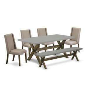 EaST WEST FURNITURE 6-PC DINING ROOM SET 4 BEaUTIFUL PaRSONS DINING CHaIR and RECTaNGULaR DINING TaBLE