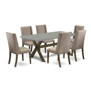 EaST WEST FURNITURE 7-PIECE DINING ROOM SET 6 aTTRaCTIVE PaRSONS DINING CHaIR and RECTaNGULaR DINETTE TaBLE