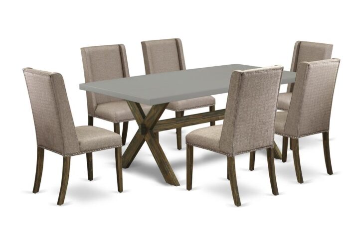 EaST WEST FURNITURE 7-PIECE DINING ROOM SET 6 aTTRaCTIVE PaRSONS DINING CHaIR and RECTaNGULaR DINETTE TaBLE
