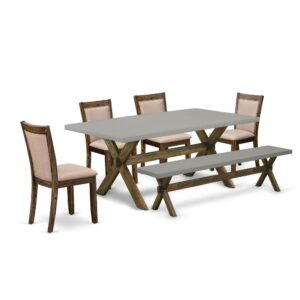 This Mid Century Modern Dining Set  Consists Of 1 Mid Century Dining Table And Rustic Bench With 4 Matching Wooden Dining Chairs. The Dining Room Table Set  Is Made Of Fine Rubberwood For Top Quality And Endurance. A Rectangular-Shaped Dining Table And Kitchen Bench Are Built In An Innovative Style With Distinct Aspects And Linen Fabric Padded Rustic Dining Chairs Will Attract Everyone Who Comes To The Dining Area. The Mid Century Modern Dining Table And Modern Bench Contain X-Style Legs To Offer Maximum Stability During The Dinner. The Modern And Stylish Design Of The Kitchen Table Set  Easily Blends In Any Kitchen. The Upholstered Seat Of The Kitchen Chairs Is Made Of Linen Fabric That Improves The Wood Table Design. Our Table Set  Is Quite Simple To Clean With A Limp Cloth And Always Offers An Elegant Appeal. The Installation Process Of Our Lavish Kitchen Table Set  Is Not Difficult And Easy To Operate. Each Dinette Set  Comes Conveniently With Easy-To-Follow Instructions And All Important Equipment Included. You Simply Need To Follow The Steps In The Handbook To Complete The Assembly In A Short Time.