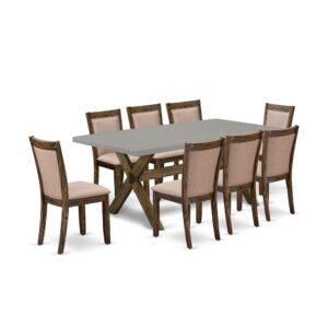 This Kitchen Table Set  Contains 1 Dining Table And 8 Matching Rustic Dining Chairs. The Kitchen Dining Table Set  Is Constructed From Fine Rubber Wood For Top Quality And Endurance. A Rectangular-Shaped Modern Kitchen Table Is Manufactured In An Effective Style With Distinct Features And Linen Fabric Upholstered Kitchen & Dining Room Chairs Will Inspire Everyone Who Comes To The Kitchen. The Dining Table Has X-Style Legs To Offer The Best Steadiness During The Dinner. The Innovative And Elegant Design Of The Dinning Room Set  Easily Blends In Any Kitchen. The Padded Seat Of The Parson Chairs Is Made Of Linen Fabric That Enhances The Wooden Dining Table Design. Our Modern Dinning Set  Is Very Simple To Clean By Using A Damp Fabric And Always Offers An Elegant Appeal. The Installation Process Of Our Lavish Modern Dining Set  Is Not Difficult And Simple To Use. Each Mid Century Modern Dining Set  Comes Conveniently With Easy-To-Follow Guidelines And All Essential Tools Included. You Simply Need To Follow The Procedures In The Manual To Complete The Installation In A Minimal Time.