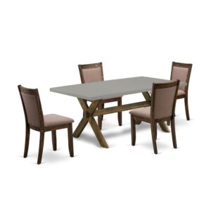 This Modern Dining Set  Contains 1 Wooden Table And 4 Matching Mid Century Dining Chairs. The Dining Room Table Set  Is Constructed Of Fine Rubberwood For High Quality And Endurance. A Rectangular-Shaped Dinning Table Is Constructed In A Unique Style With Distinct Aspects And Linen Fabric Upholstered Parson Chairs Will Attract Everyone Who Comes To The Kitchen. The Dinner Table Contains X-Style Legs To Offer The Best Steadiness During The Dinner. The Modern And Elegant Design Of The Kitchen Table Set  Easily Blends In Any Home. The Upholstered Seat Of The Parson Chairs Is Made Of Linen Fabric That Enhances The Rustic Kitchen Table Design. Our Fashionable Modern Dining Set  Is Very Simple To Clean With A Damp Towel And Always Offers An Incredible Appeal. The Installation Process Of Our Lavish Dining Set  Is Not Difficult And Simple To Operate. Each Dinette Set  Comes Conveniently With Easy-To-Follow Instructions And All Essential Tools Included. You Just Need To Follow The Procedures In The Manual To Complete The Assembly In A Short Time.
