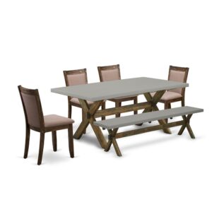 This Modern Dining Set  Consists Of 1 Mid Century Modern Dining Table And Wooden Bench With 4 Matching Modern Dining Chairs. The Dining Room Table Set  Is Made Of Fine Rubberwood For Top Quality And Endurance. A Rectangular-Shaped Kitchen Table And Dining Table Bench Are Developed In An Innovative Style With Distinct Aspects And Linen Fabric Upholstered Dining Chairs Will Attract Everyone Who Comes To The Dining Area. The Wooden Table And Dining Room Bench Contain X-Style Legs To Offer Maximum Stability During The Dinner. The Modern And Stylish Design Of The Dining Set  Easily Blends In Any Kitchen. The Upholstered Seat Of The Rustic Dining Chairs Is Made Of Linen Fabric That Enhances The Dining Table Design. Our Dinner Table Set  Is Quite Simple To Clean With A Limp Cloth And Always Offers An Elegant Appeal. The Installation Process Of Our Luxurious Kitchen Dining Table Set  Is Not Difficult And Easy To Operate. Each Kitchen Table Set  Comes Conveniently With Easy-To-Follow Instructions And All Necessary Equipment Included. You Simply Need To Follow The Steps In The Handbook To Accomplish The Assembly In A Short Time.