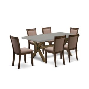 This Rustic Dining Table Set  Comes With 1 Dining Room Table And 6 Matching Kitchen Chairs. The Rustic Dining Table Set  Is Made Of Fine Rubberwood For Top Quality And Endurance. A Rectangular-Shaped Wooden Dining Table Is Manufactured In A Unique Style With Distinct Aspects And Linen Fabric Upholstered Dining Chairs Will Attract Everyone Who Comes To The Dining Area. The Modern Kitchen Table Has X-Style Legs To Offer Maximum Stability During Dinner. The Innovative And Sophisticated Design Of The Dining Set  Easily Blends In Any Kitchen. The Upholstered Seat Of The Mid Century Modern Dining Chairs Is Made Of Linen Fabric That Enhances The Dinning Table Design. Our Fashionable Dining Room Set  Is Very Simple To Clean By Using A Damp Towel And Always Offers A Unique Appeal. The Installation Process Of Our Lavish Dining Set  Is Not Difficult And Simple To Use. Each Dinner Table Set  Comes Conveniently With Easy-To-Follow Guidelines And All Essential Equipment Included. You Just Need To Follow The Procedures In The Handbook To Accomplish The Assembly In A Short Time.