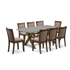 This Mid Century Modern Dining Set  Comes With 1 Modern Kitchen Table And 8 Matching Rustic Dining Chairs. The Dining Set  Is Made Of Fine Rubberwood For Top Quality And Endurance. A Rectangular-Shaped Wood Table Is Manufactured In A Unique Style With Distinct Aspects And Linen Fabric Upholstered Wood Chairs Will Inspire Everyone Who Comes To The Dining-Room. The Dinner Table Has X-Style Legs To Offer The Best Stability In The Dinner. The Innovative And Sophisticated Design Of The Dinning Room Set  Easily Blends In Any Kitchen. The Upholstered Seat Of The Dining Table Chairs Is Made Of Linen Fabric That Raises The Kitchen Table Design. Our Modern Dinner Table Set  Is Quite Simple To Clean By Using A Damp Cloth And Always Offers An Incredible Appeal. The Installation Process Of Our Lavish Dining Room Set  Is Not Difficult And Easy To Use. Each Wood Kitchen Table Set  Comes Conveniently With Easy-To-Follow Guidelines And All Essential Equipment Included. You Simply Need To Follow The Procedures In The Guide Book To Complete The Installation In A Minimal Time.