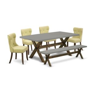 EAST WEST FURNITURE 6-PC KITCHEN DINING SET- 4 REMARKABLE UPHOLSTERED DINING CHAIRS AND ONE KITCHEN DINING TABLE WITH KITCHEN TABLE BENCH