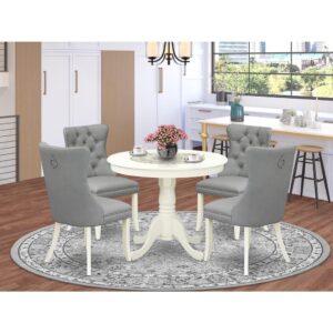 Presenting a stylish and compact 5-piece dining set that effortlessly combines elegance and practicality. Crafted from durable rubberwood and finished in a classic linen white