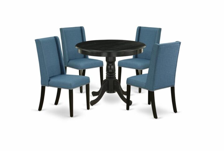 East West Furniture 5-Pc kitchen table set including 4 fabric kitchen chairs and a round luxurious living room table will increase the elegance of your dining room or kitchen areas. Our dining room table set is manufactured from solid Asian wood