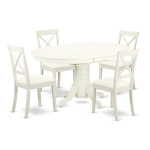 Give your room decor a new and polished look with this modern 5 Piece Dining Set. Available in a marvelous Linen White finish